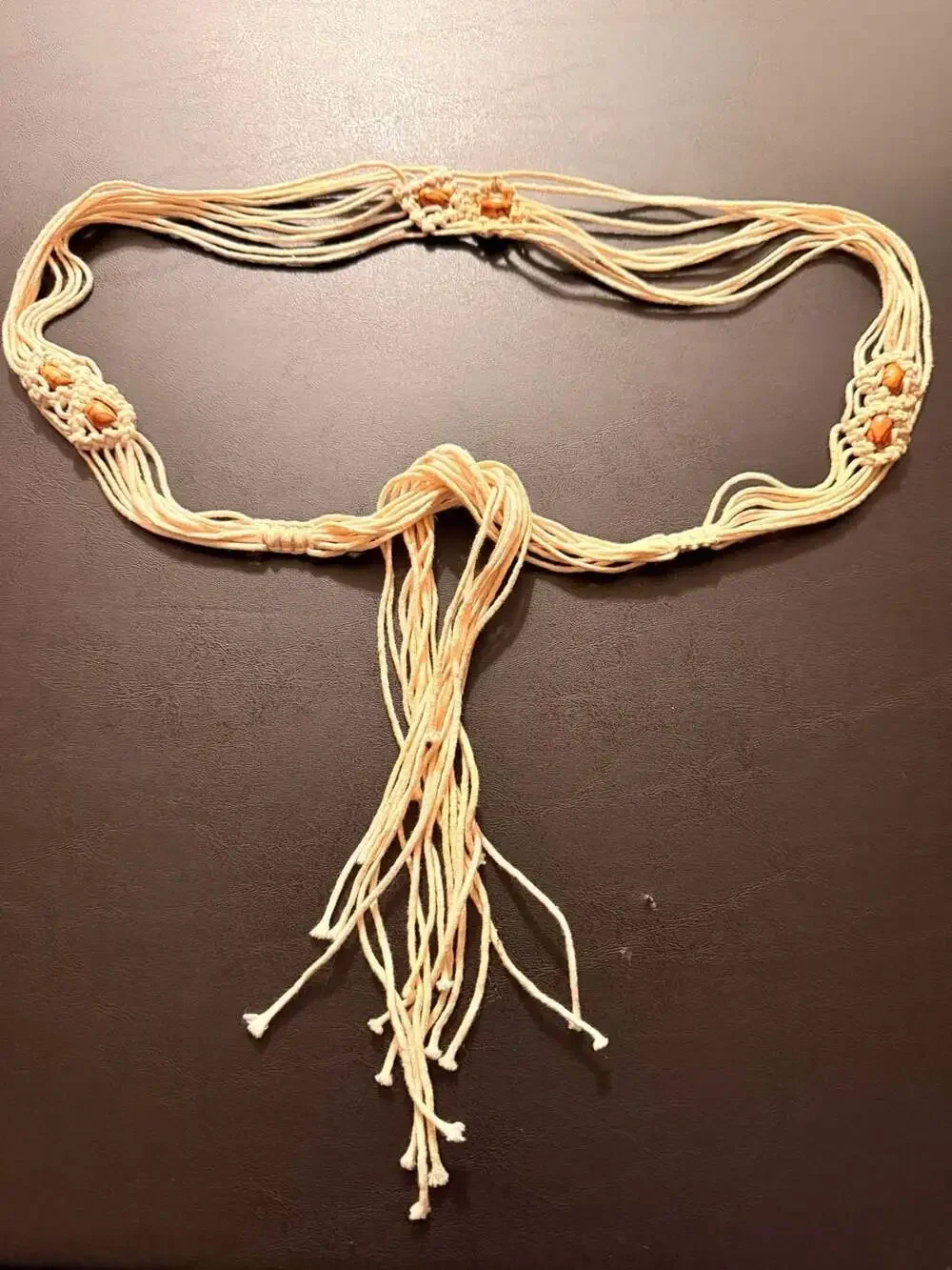Bohemian Macrame Belt with Wooden Beads